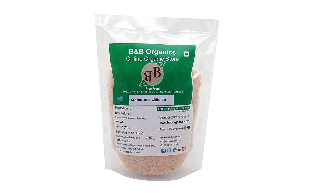 B&B Organics Sona Masoori White Rice   Pack  10 kilogram
